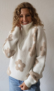 Marsha Floral Jacquard Half Zip Up Neck Sweater