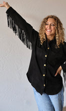 Moon Black Fringe Detailed Suede Shirt