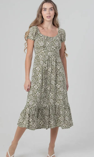 Reyna Short Sleeve Printed Midi Dress
