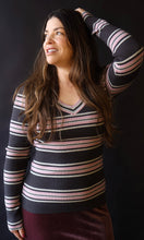 Parker V Neck Rib Stripe Sweater Top