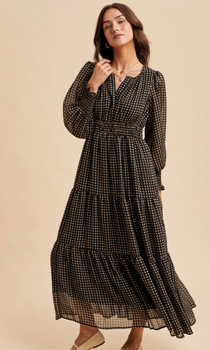 Lennon Black Notched Collar Maxi Dress