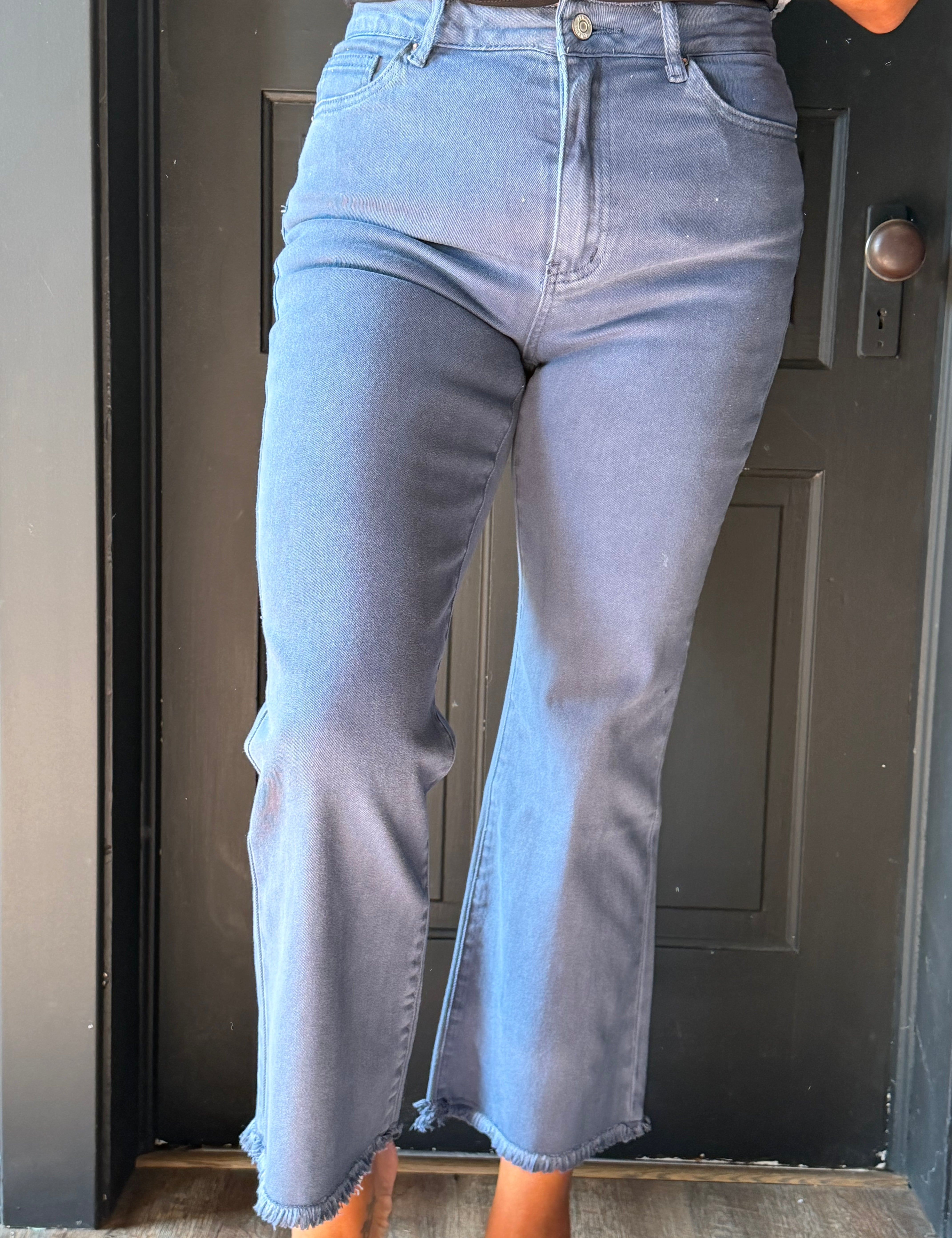 Rainbow Acid Washed High Waist Frayed Hem Bootcut Pants