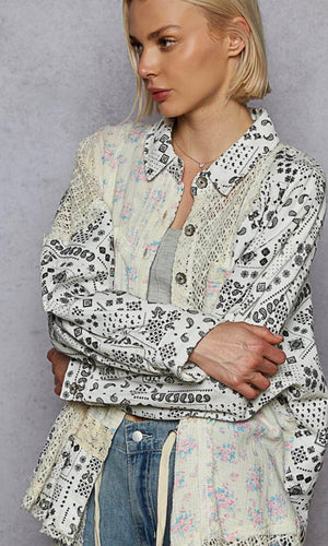 Kathlyn Patchwork Sheer  Button Front Top