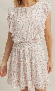 Kayla White Ditsy Floral High Neck Mini Dress