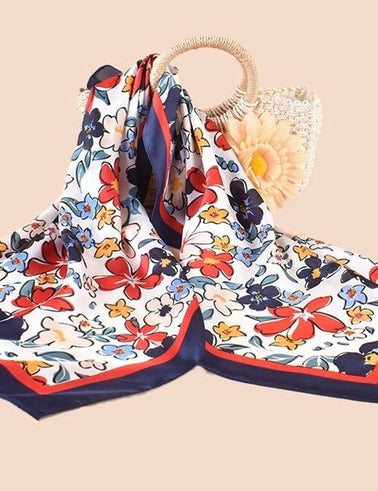 Eli Floral Tie Bag Headband Faux Silk Scarf