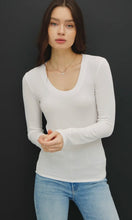 Isaac Off White Modal Classic Ribbed U Neck Long Sleeve Basic Top