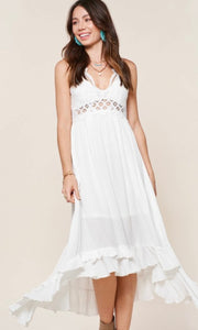 Aadelie-White Crochet Lace Halter Dress