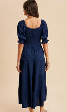 Leanna Navy Smocked Tiered Maxi Dress