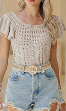 Gabrielle Pointelle Flutter Sleeve Sweater
