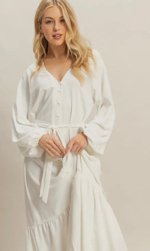 Kolie Off White Button Down Maxi Dress