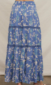 Kourtney Blue Floral Tiered Maxi Skirt with Sequin Detail