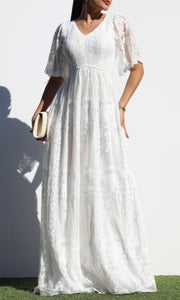 Linda Off White Smocked Top Lace Maxi Dress