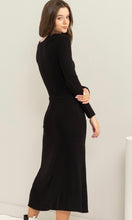 Acasey Black Side Ruching Premium Knit Midi Dress