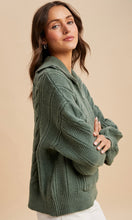 Lyam Sage Chunky Cable Knit Half Zip Sweater
