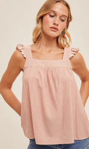 Golde Embroidered Ruffle Stripe Top