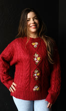 O'Shea Red Floral Cable Knit Sweater