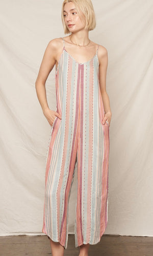 Madison Multi Color Stripe Textured Sleeveless Jumpsuit