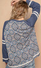 Diana Navy Round Neck Long Sleeve Printed Knit Solid Top