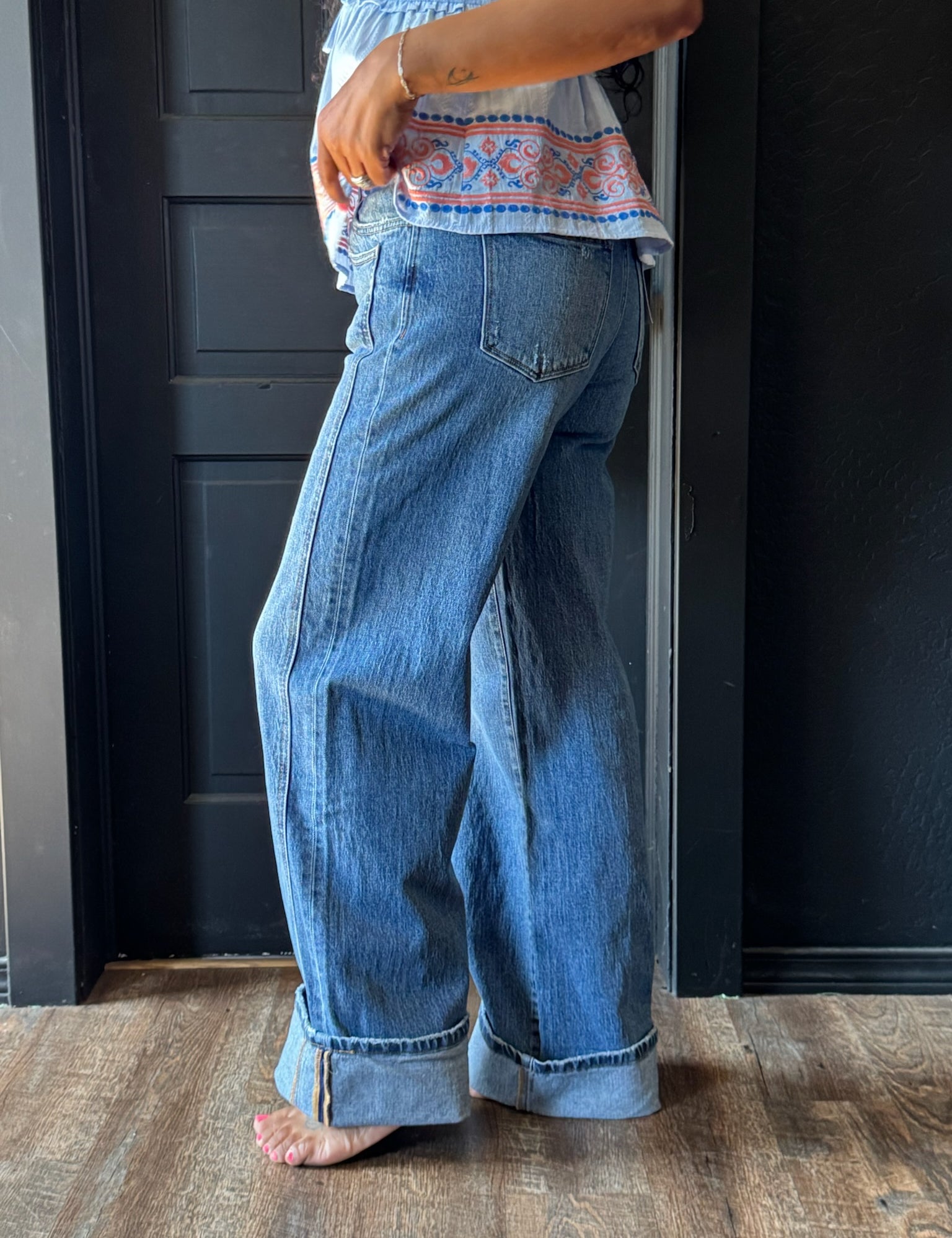 Journey High Rise Cuffed Baggy Wide Leg Panel Jeans