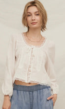 Kylie Lace Trim Long Sleeve Front Tie Top