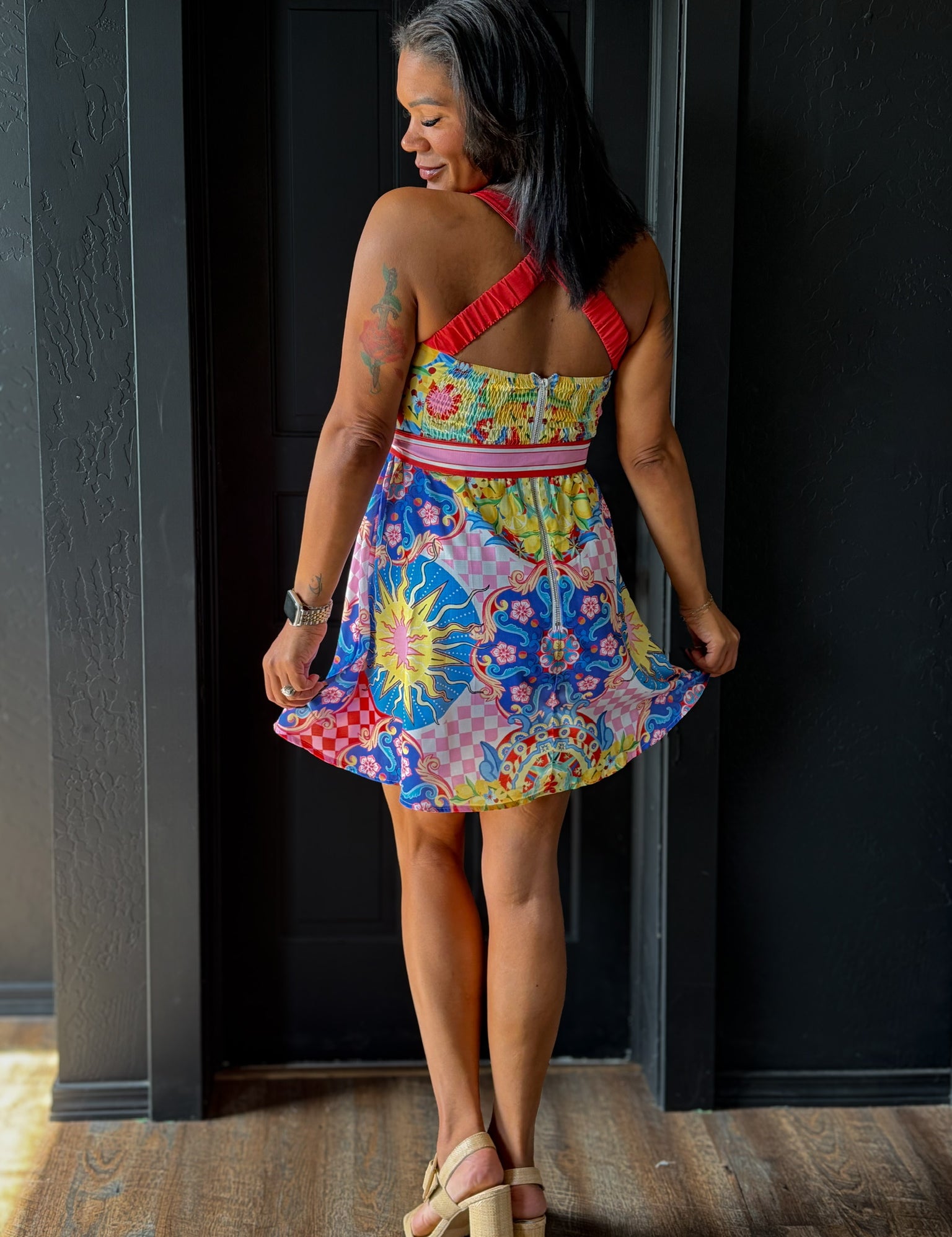 Daniela Printed Cross Over Strap Mini Dress