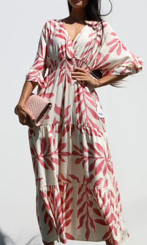 Gunnel Printed V Neck Woven Midi Dress