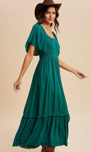 Lilith Emerald Swiss Dot Flutter Sleeve Maxi