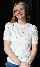 Rylee Crochet Knit Floral Embroidery Puff Sleeve Top