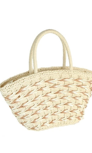 Eric Beige Woven Loop Handle Basket Tote