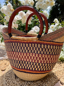 Authentic Medium Market Basket Leather Handle Straw Tote Bag