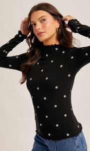 Angel Black Mock Neck Long Sleeve Top