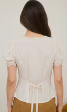 Lara Cream Lace Trim Button Down Puff Sleeve Blouse