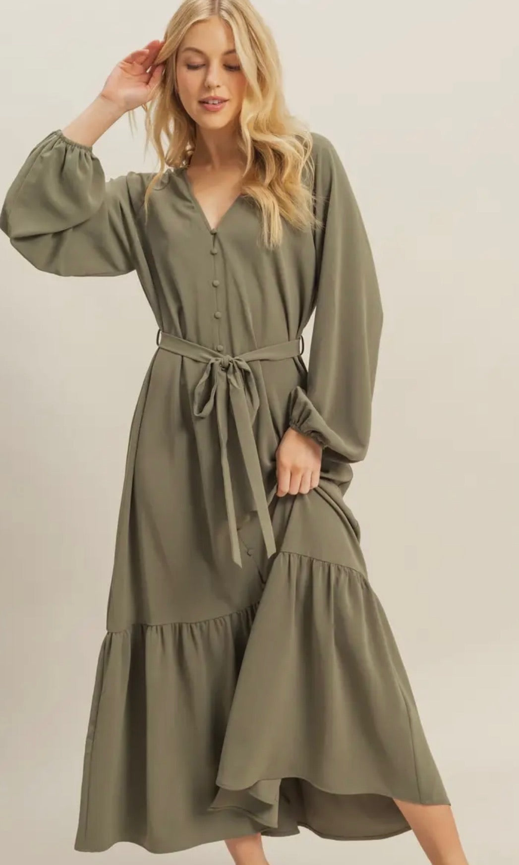 Kolie Olive Button Down Maxi Dress