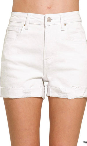 Enya White 5 Pockets Cuffed Shorts