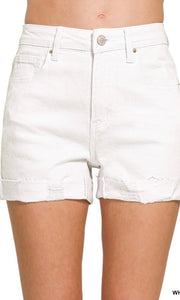 Enya White 5 Pockets Cuffed Shorts