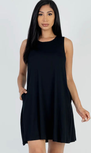Hilma Black Comfy Sleeveless Flare Mini Dress
