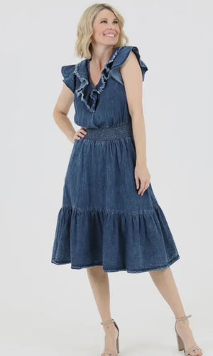 Finnlea Casual Ruffle Front Acid Wash Dress