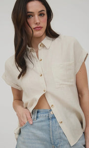 Gomer Oatmeal Collared Cuff Sleeve Back Pintuck Shirt