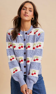 Laken Icy Blue Cherry Knitted Cardigan