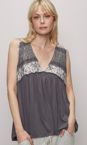 Farnaz V Neck Sleeveless Floral Lace Knit Top