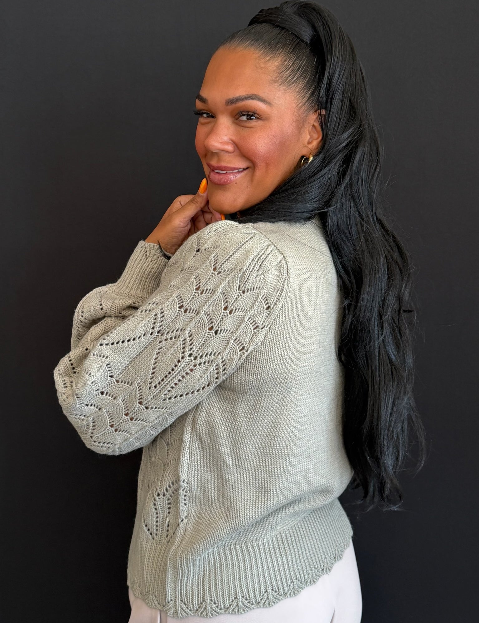 Bowen Pointelle Scalloped Edge Sweater