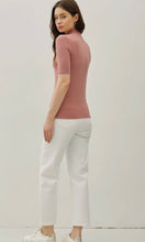 Isabella Mauve Short Sleeve Mock Neck Knit Top