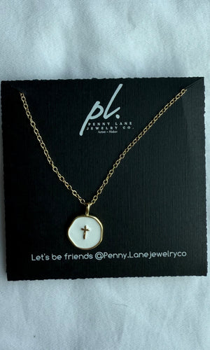 Manda Minimal White Golden Cross Charm Necklace