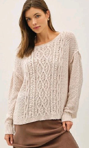 Lainey Ivory Chunky Cable Knit Sweater w/ Dropped Shoulder