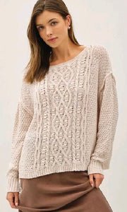 Lainey Ivory Chunky Cable Knit Sweater w/ Dropped Shoulder