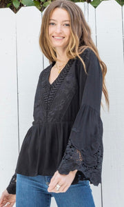 Athie Black Lace Detail Bell Sleeve Shirt