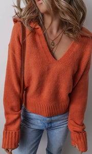 Ramon Solid Ribbed Trim Collared Sweater