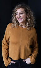 Nova Burnt Ochre Crewneck Long Sleeve Ribbed Knit Top