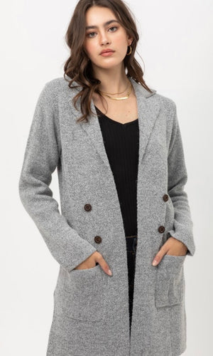 Andera Heather Grey Longline Cardigan Sweater Coat