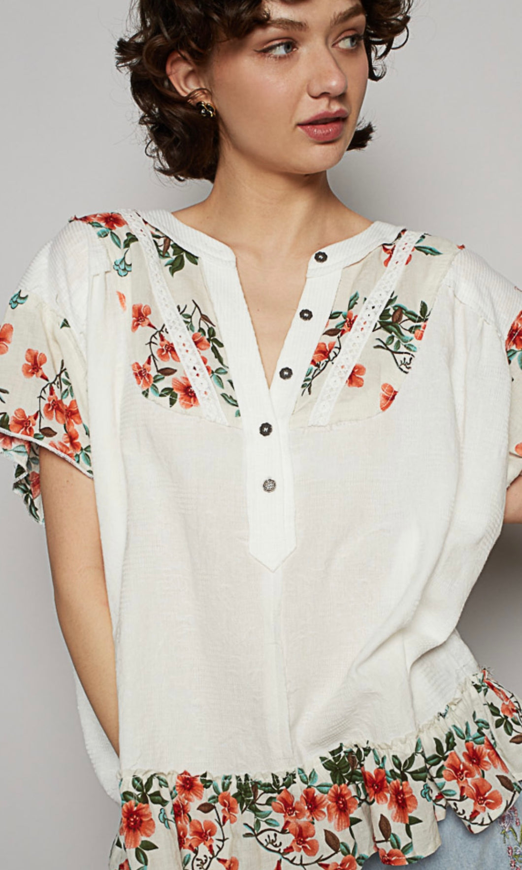 Kurt Ivory Floral Oversized Top